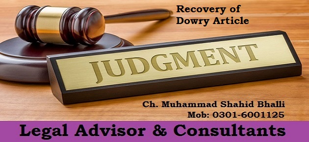 Recovery of Dowry Article 2010 PLD 422 Case Laws